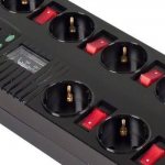 Surge protector with switch at each outlet and power indicator