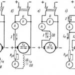 Circuits of generators and motors of independent, parallel, series and mixed excitation